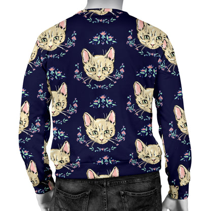 Cat Head with flower Print Pattern Men Long Sleeve Sweatshirt