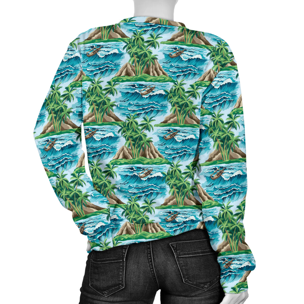 Palm Tree Hawaiian Themed Design Print Women Long Sleeve Sweatshirt
