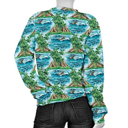 Palm Tree Hawaiian Themed Design Print Women Long Sleeve Sweatshirt