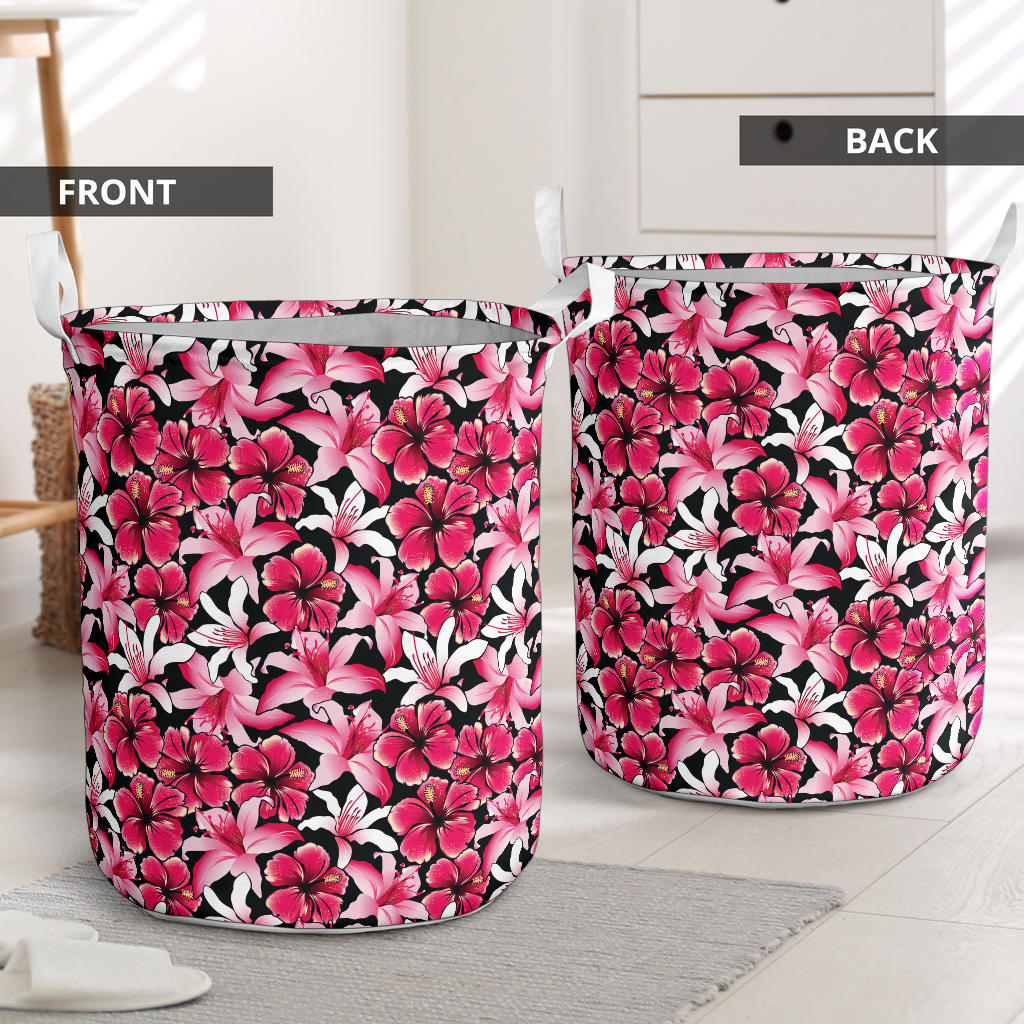 Flower Hawaiian Pink Red Hibiscus Print Laundry Basket