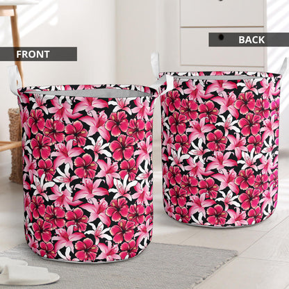 Flower Hawaiian Pink Red Hibiscus Print Laundry Basket