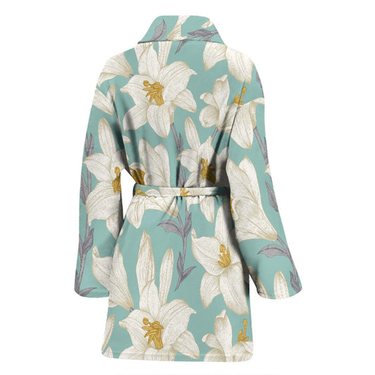 Lily Pattern Print Design 02 Women Bathrobe