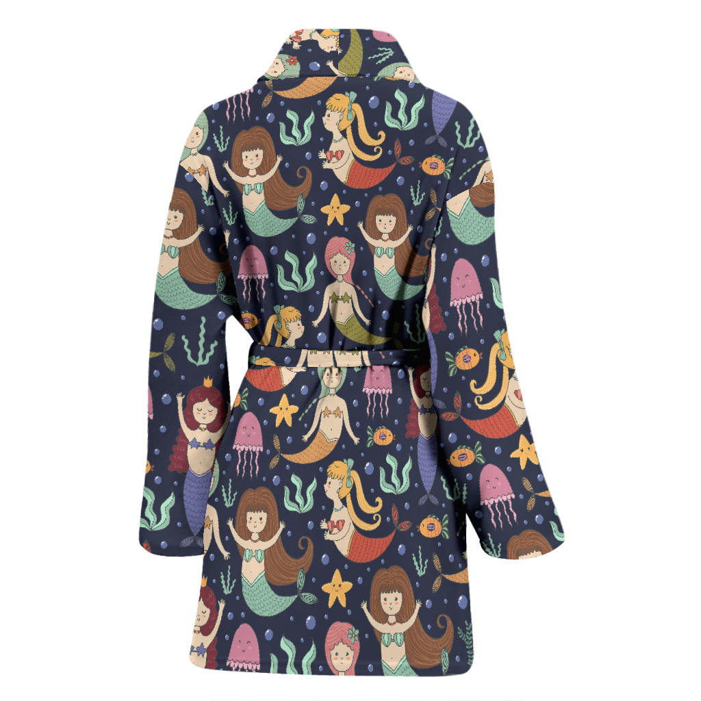 Mermaid Cartoon Pattern Print Design 03 Women Bathrobe