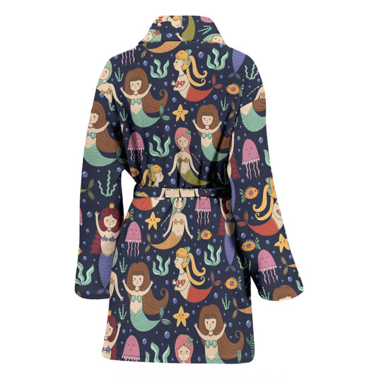 Mermaid Cartoon Pattern Print Design 03 Women Bathrobe