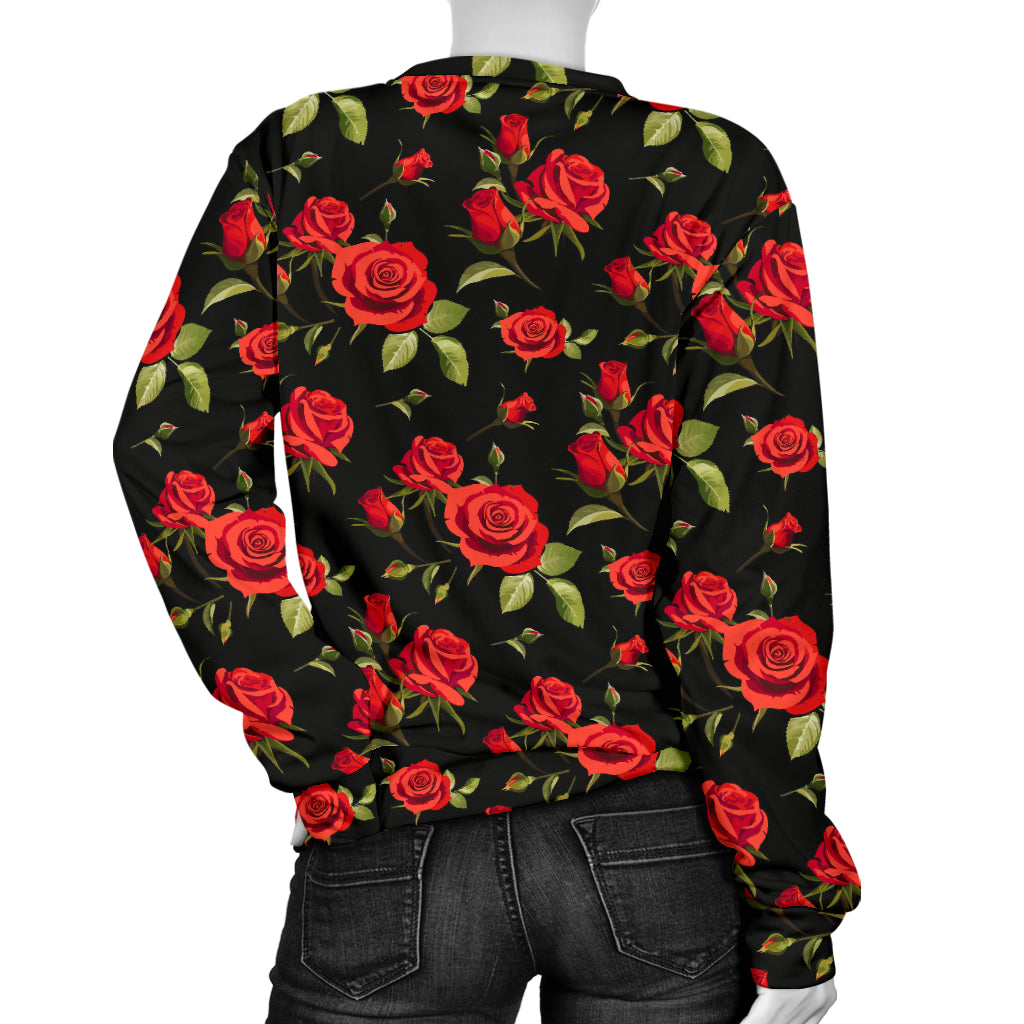 Red Rose Themed Print Women Long Sleeve Sweatshirt