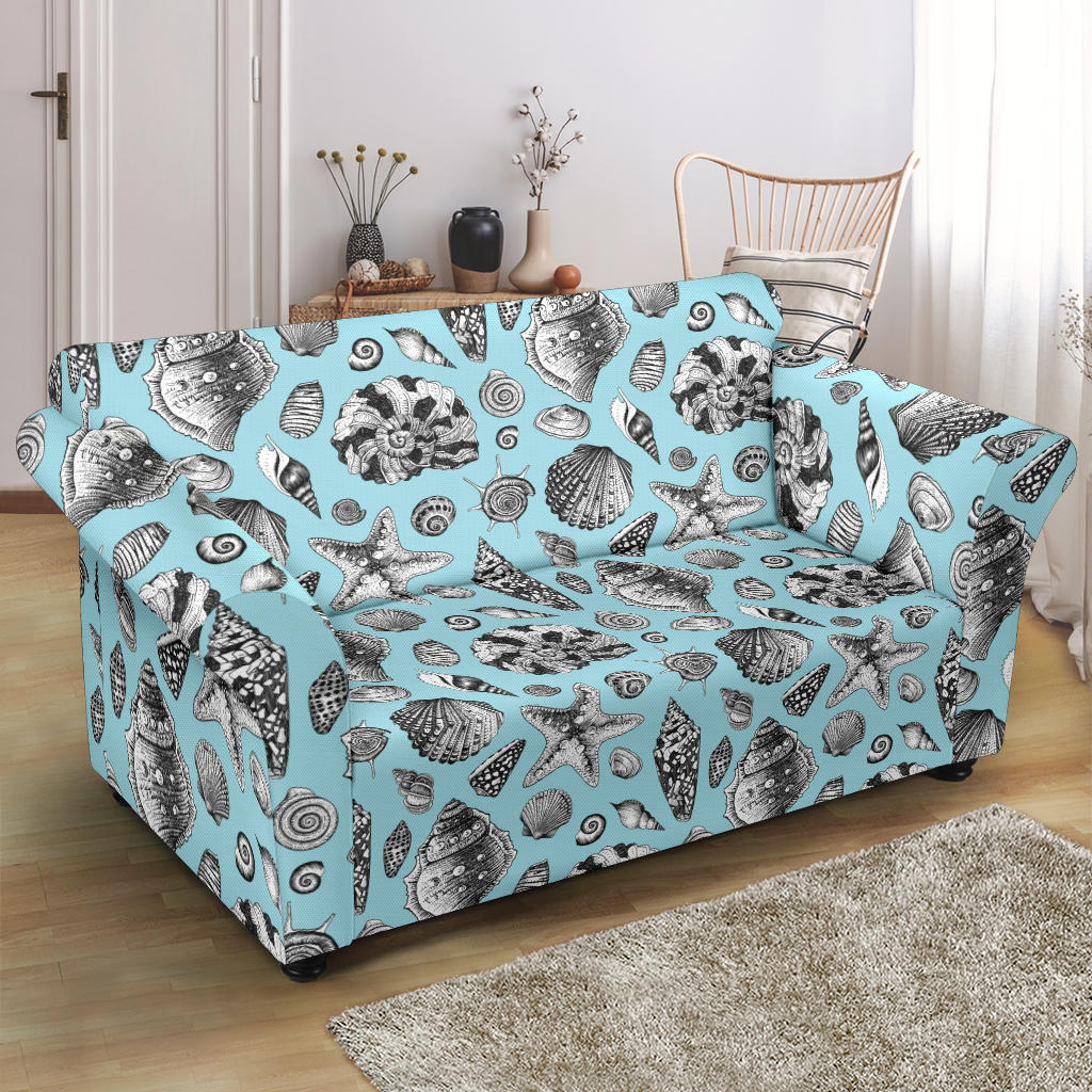 Seashell Beach Print Design LKS302 Loveseat Couch Slipcover