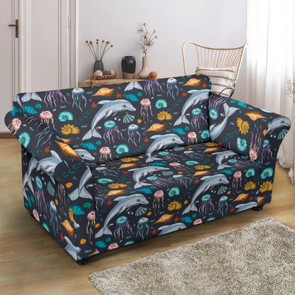 Underwater Dolphin Print Design LKS304 Loveseat Couch Slipcover