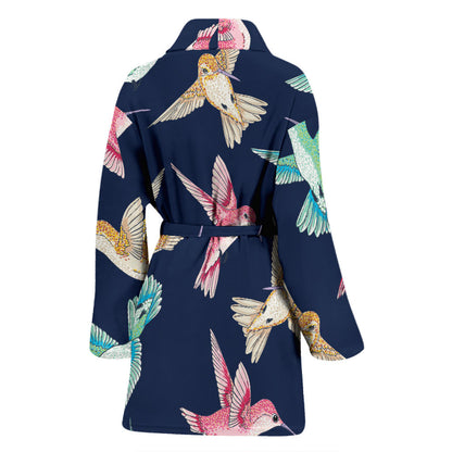 Hummingbird Cute Pattern Print Design 01 Women Bathrobe