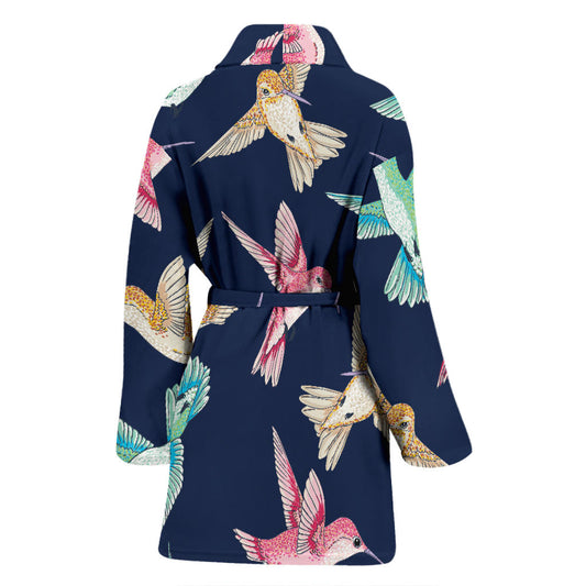 Hummingbird Cute Pattern Print Design 01 Women Bathrobe