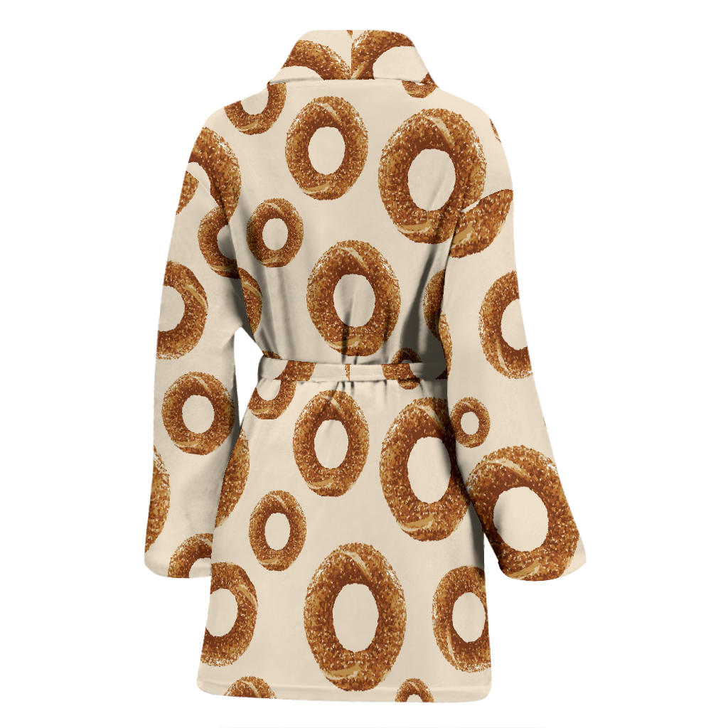Bagel Pattern Print Design 01 Women Bathrobe