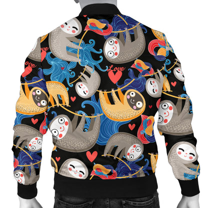 Sloth Cartoon Design Themed Print Men Bomber Jacket