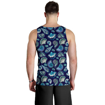 Beach Seashell Blue Print Men Tank Top
