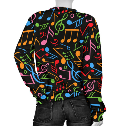 Music Note Colorful Themed Print Women Long Sleeve Sweatshirt