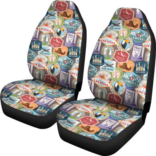 Travel Stamp Print Design LKS301 Car Seat Covers
