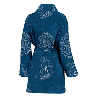 Nautical Pattern Print Design A04 Women Bathrobe