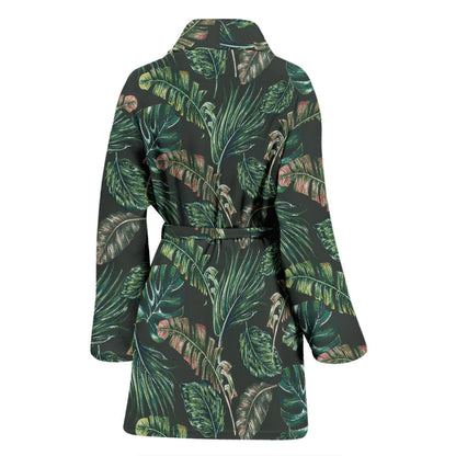 Banana Leaf Pattern Print Design 05 Women Bathrobe