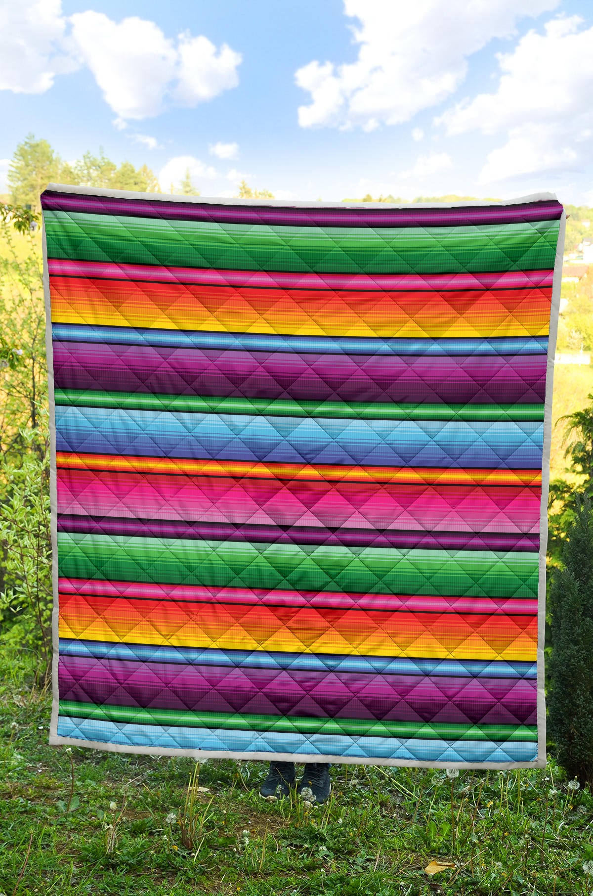 Mexican Blanket Colorful Print Pattern Quilt Bedspread