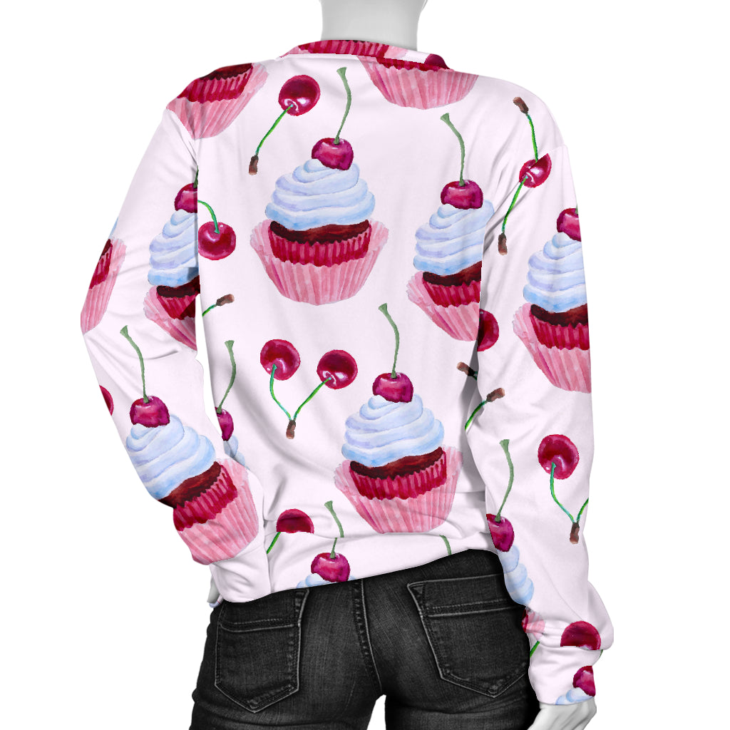 Cherry Cupcake Pink Pattern Women Long Sleeve Sweatshirt