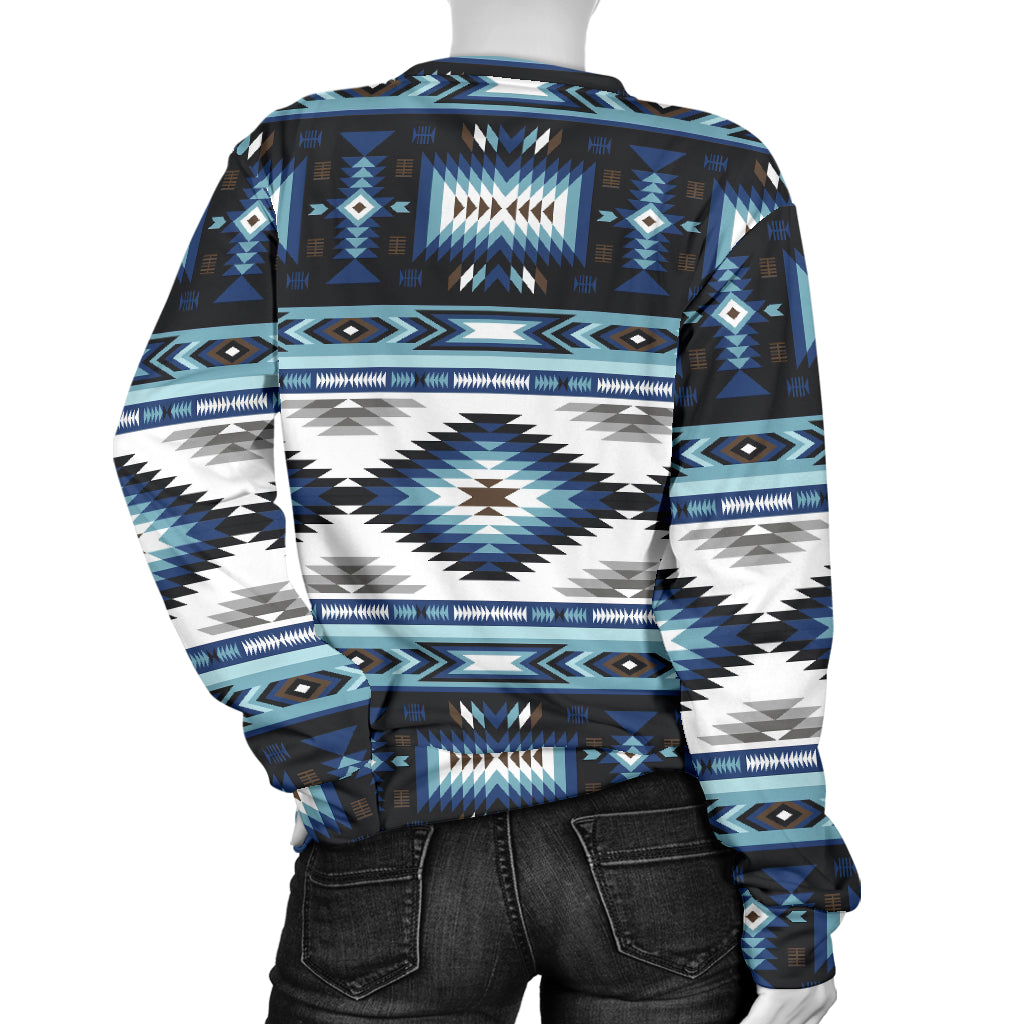Navajo Dark Blue Print Pattern Women Long Sleeve Sweatshirt
