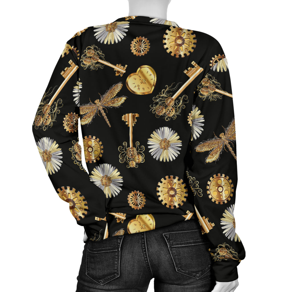 Steampunk Dragonfly Design Themed Print Women Long Sleeve Sweatshirt