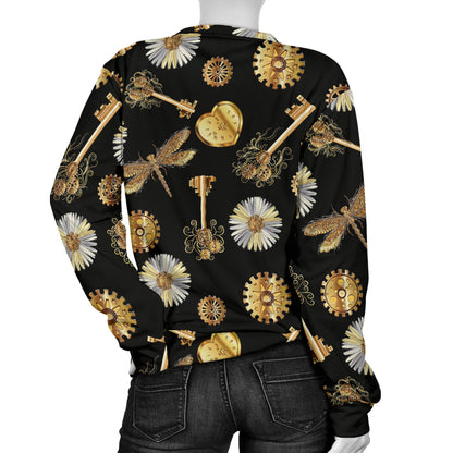 Steampunk Dragonfly Design Themed Print Women Long Sleeve Sweatshirt