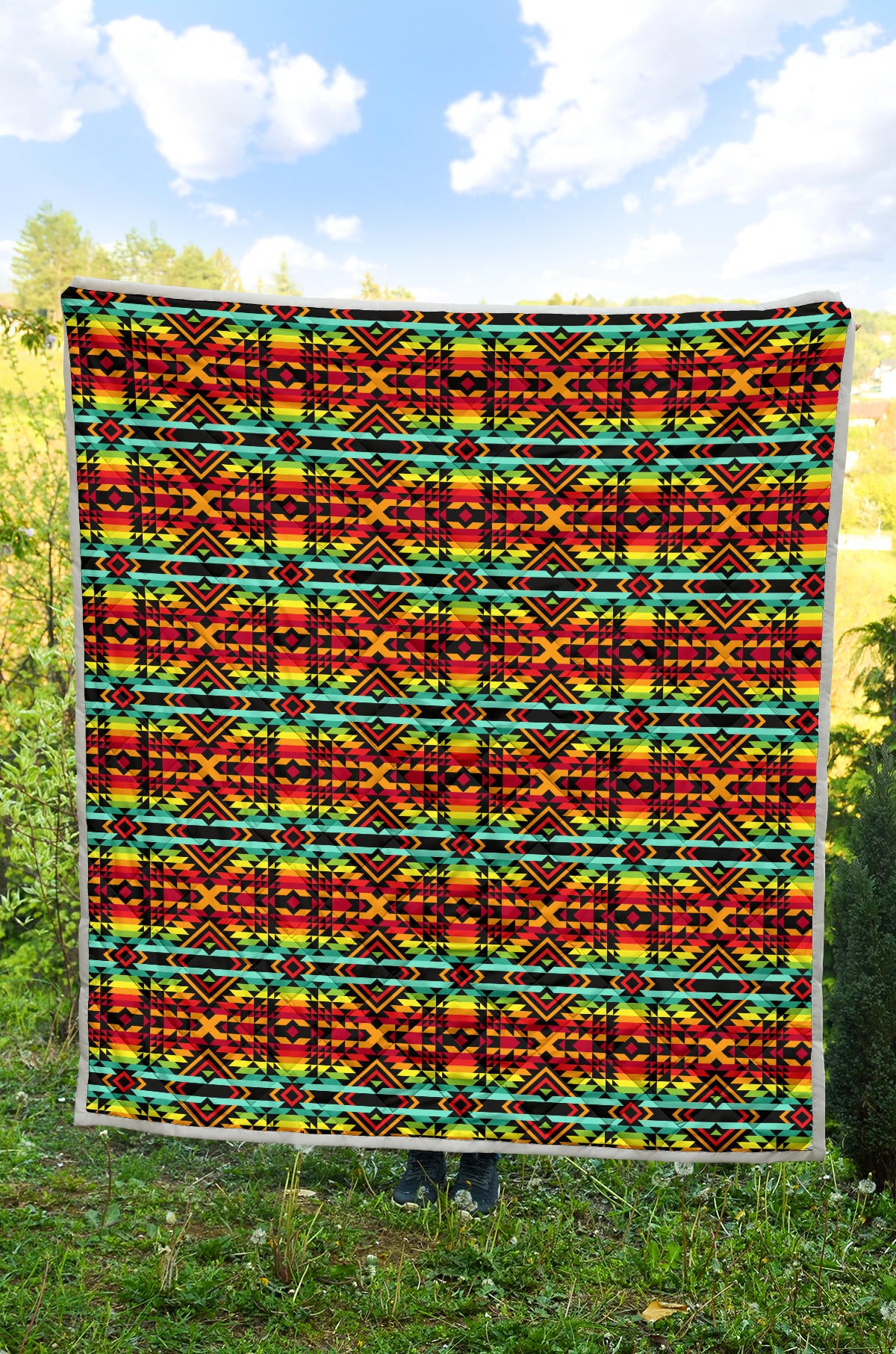 Kente Red Design African Print Quilt Bedspread