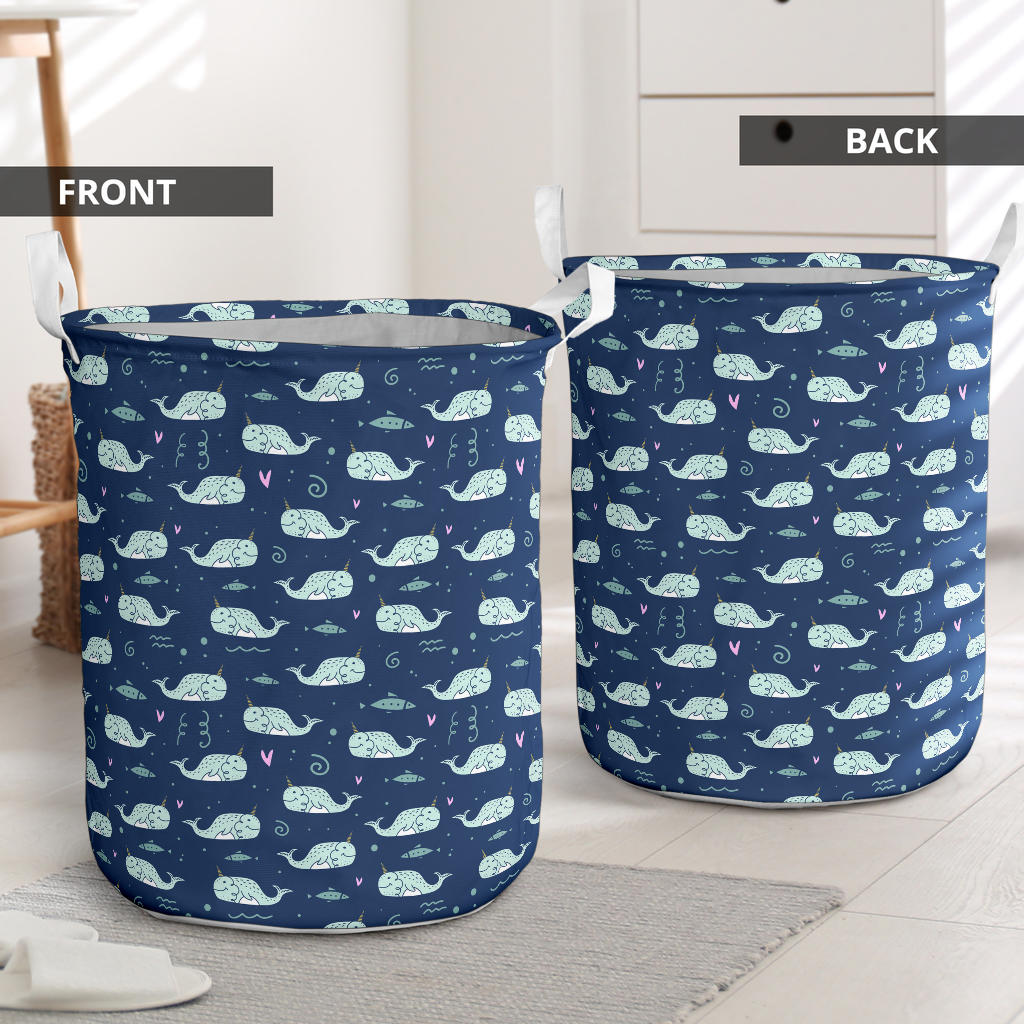 Narwhal Design Print Laundry Basket