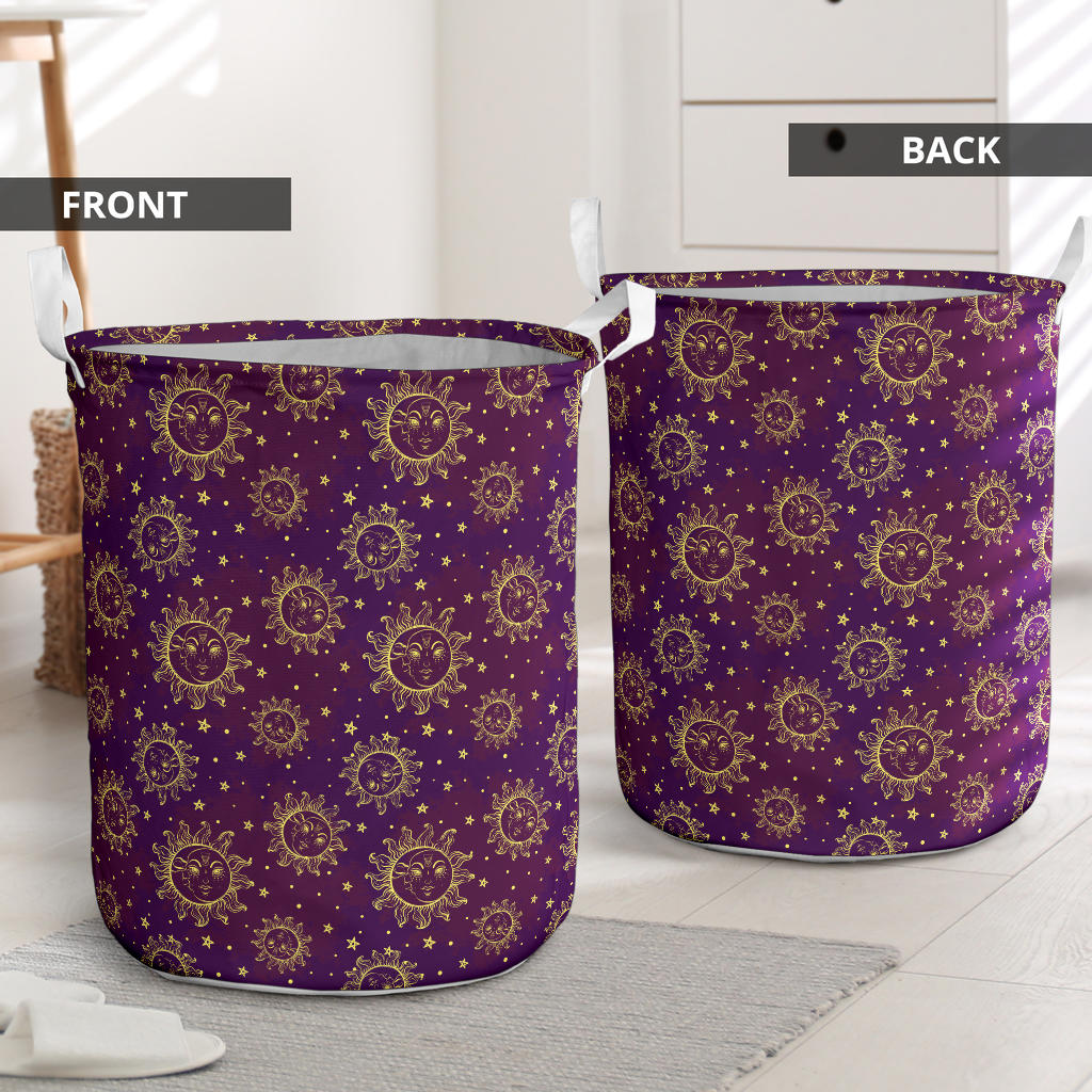 Sun Moon Star Design Themed Print Laundry Basket