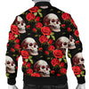 Red Rose Skull Design Print Men Bomber Jacket