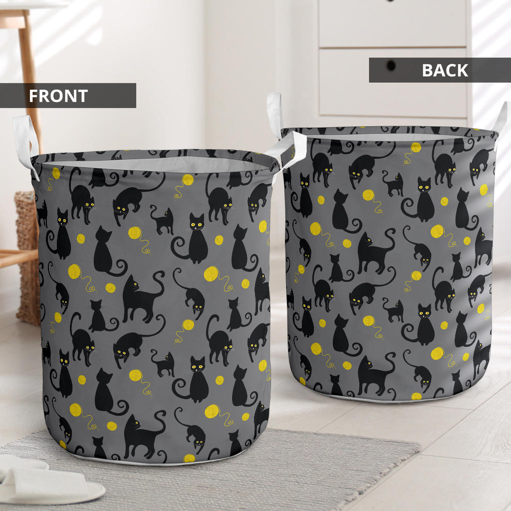 Black Cat Yellow Yarn Print Pattern Laundry Basket