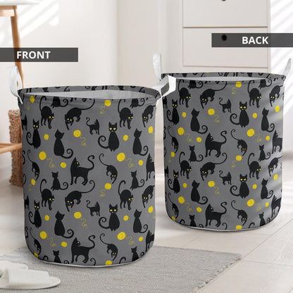Black Cat Yellow Yarn Print Pattern Laundry Basket
