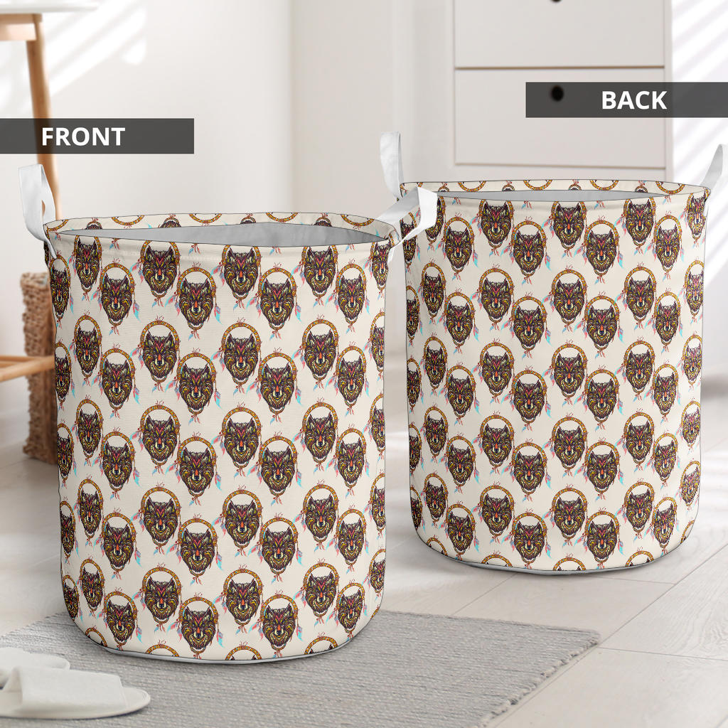 Wolf Tribal Dream Catcher Design Print Laundry Basket