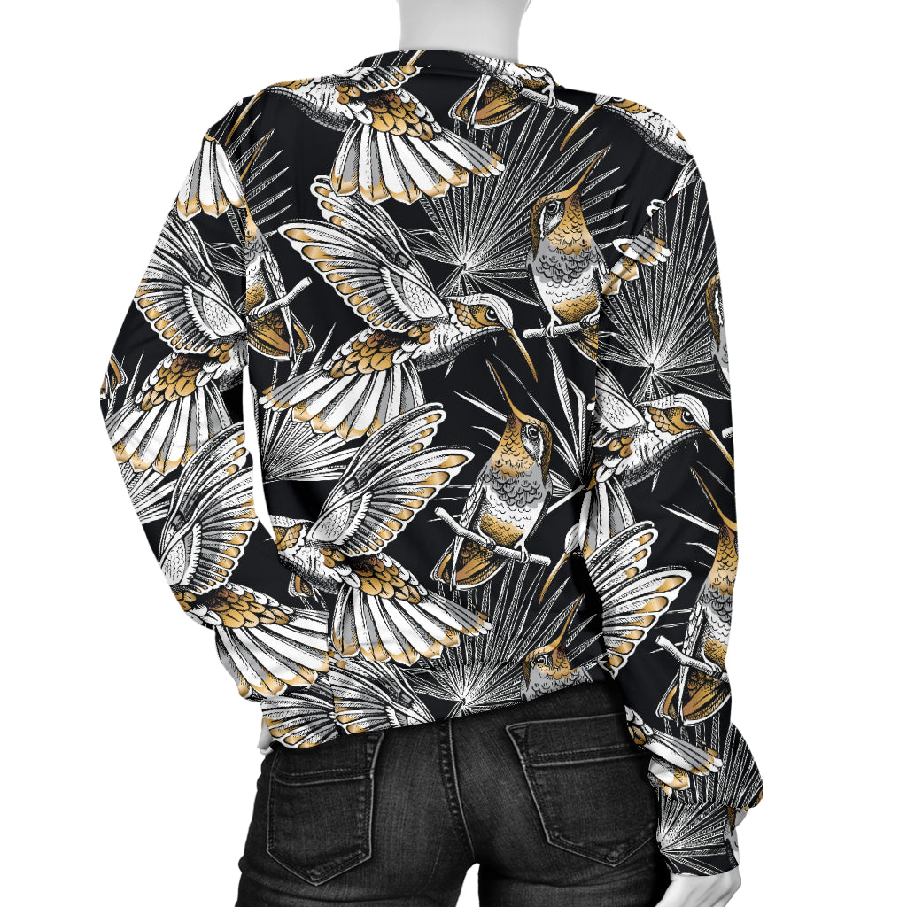 Hummingbird Gold Design Themed Print Women Long Sleeve Sweatshirt