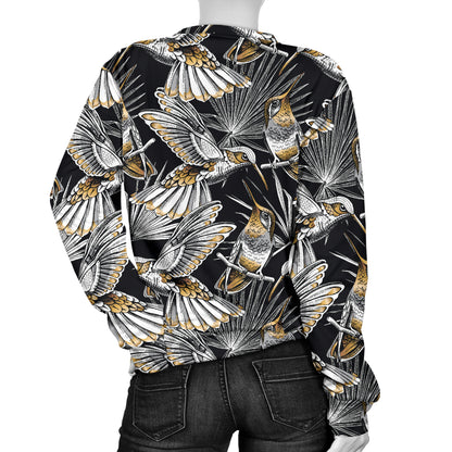 Hummingbird Gold Design Themed Print Women Long Sleeve Sweatshirt