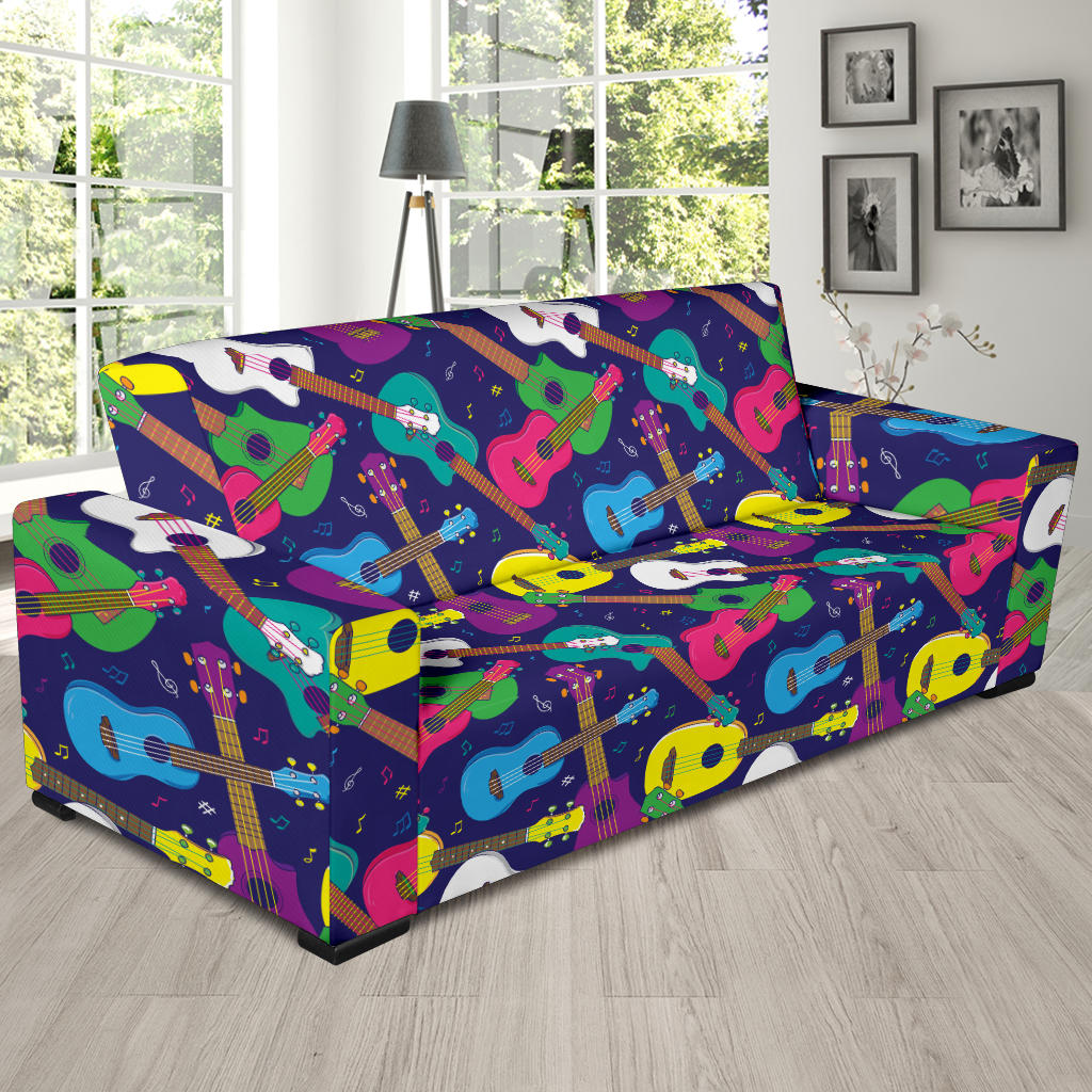 Ukulele Pattern Print Design 02 Sofa Slipcover