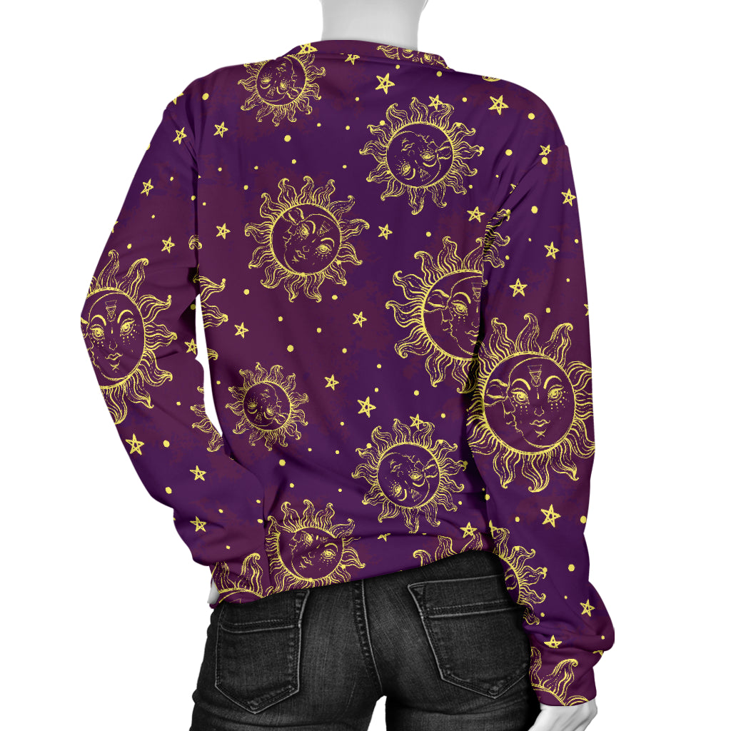 Sun Moon Star Design Themed Print Women Long Sleeve Sweatshirt