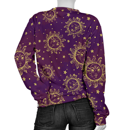 Sun Moon Star Design Themed Print Women Long Sleeve Sweatshirt