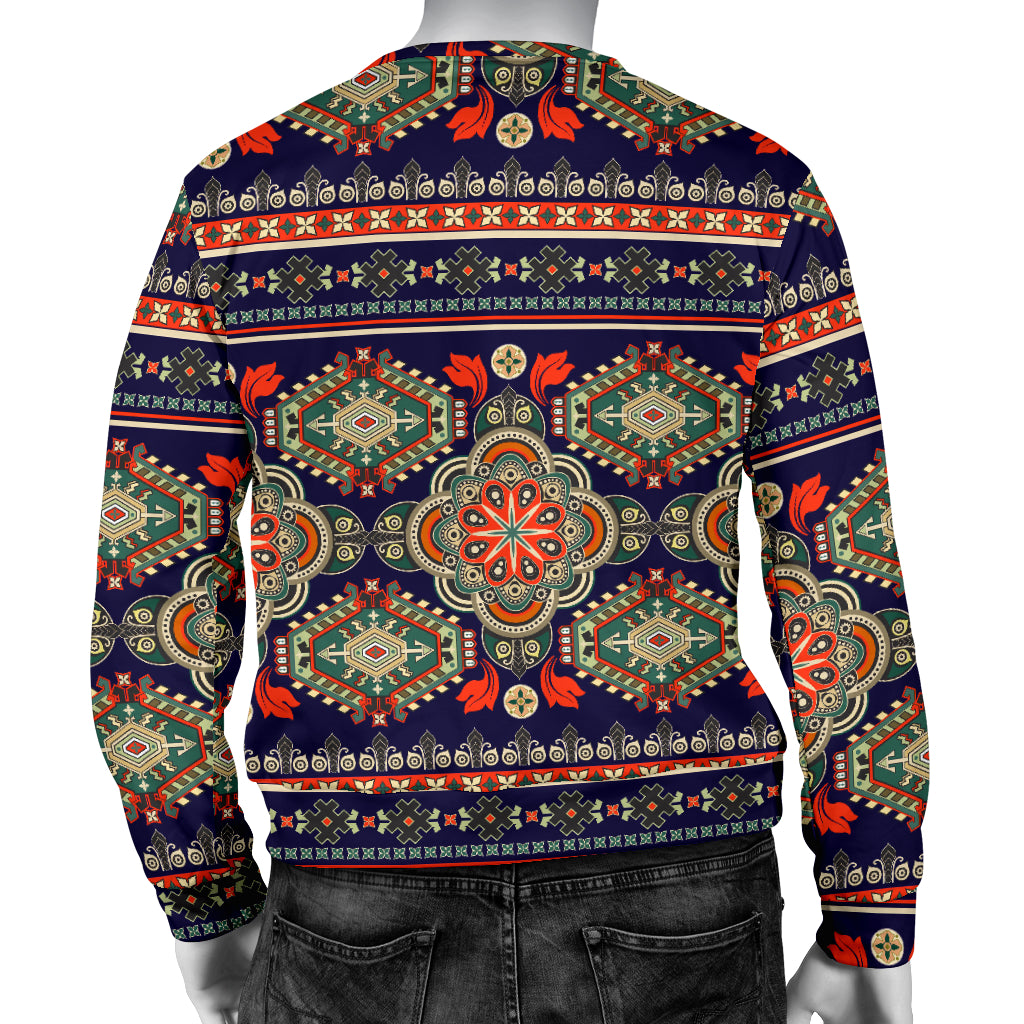 Ethnic Geometric Print Pattern Men Long Sleeve Sweatshirt