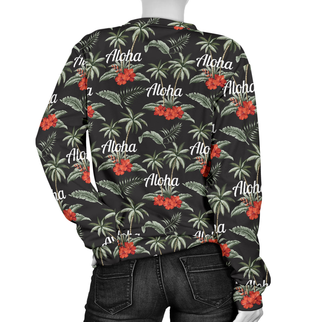 Aloha Palm Tree Design Themed Print Women Long Sleeve Sweatshirt