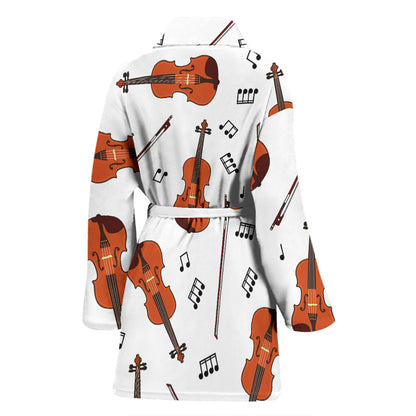 Violin Pattern Print Design 02 Women Bathrobe