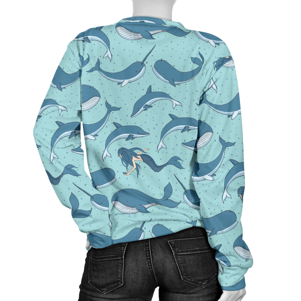 Narwhal Themed Print Women Long Sleeve Sweatshirt