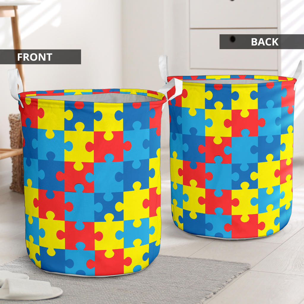 Autism Awareness Puzzles Design Print Laundry Basket
