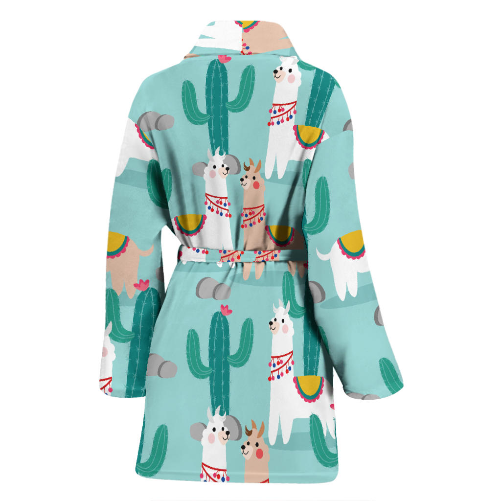 Llama Cactus Pattern Print Design 08 Women Bathrobe