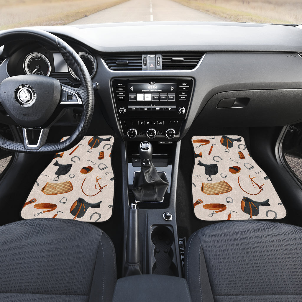 Equestrian Equipment Print Pattern Car Floor Mats Front Back