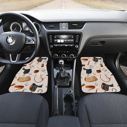 Equestrian Equipment Print Pattern Car Floor Mats Front Back