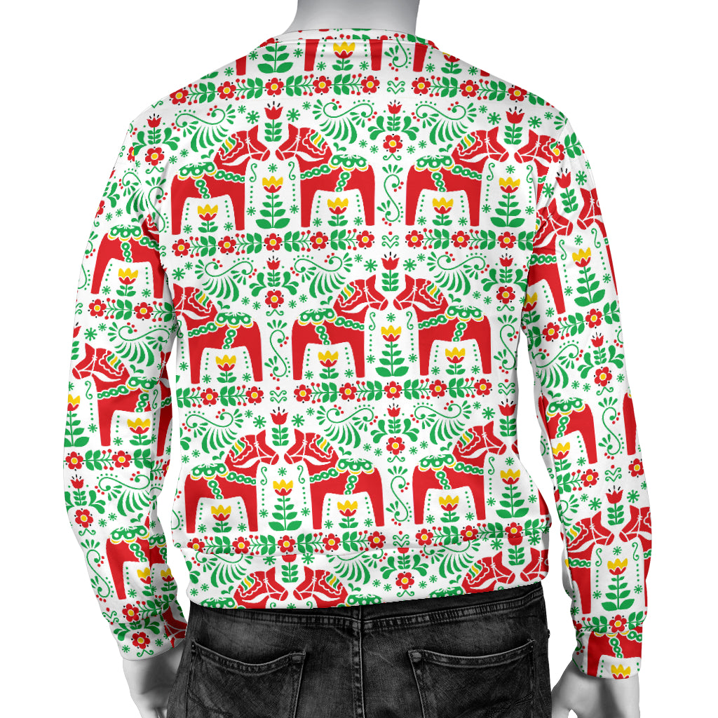 Swedish Dala Style Pattern Men Long Sleeve Sweatshirt