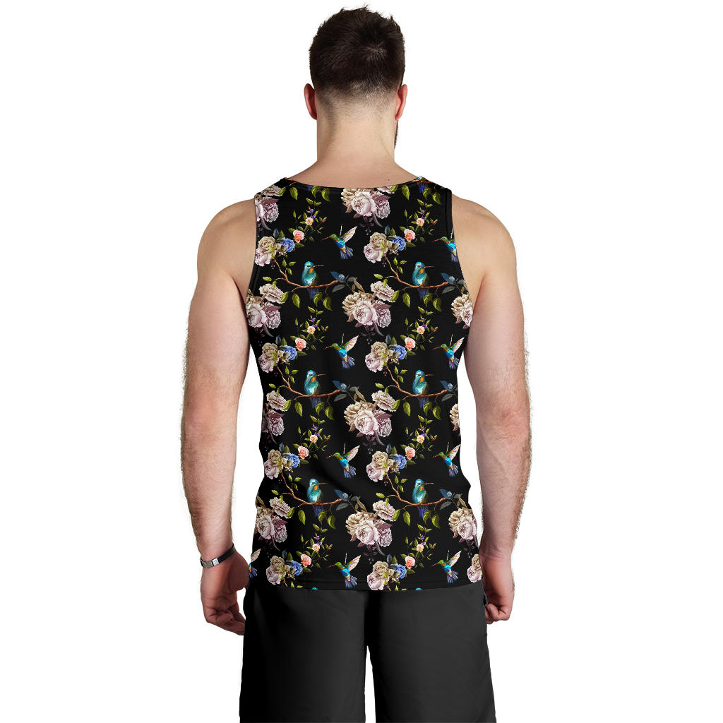 Hummingbird Flower Themed Print Men Tank Top