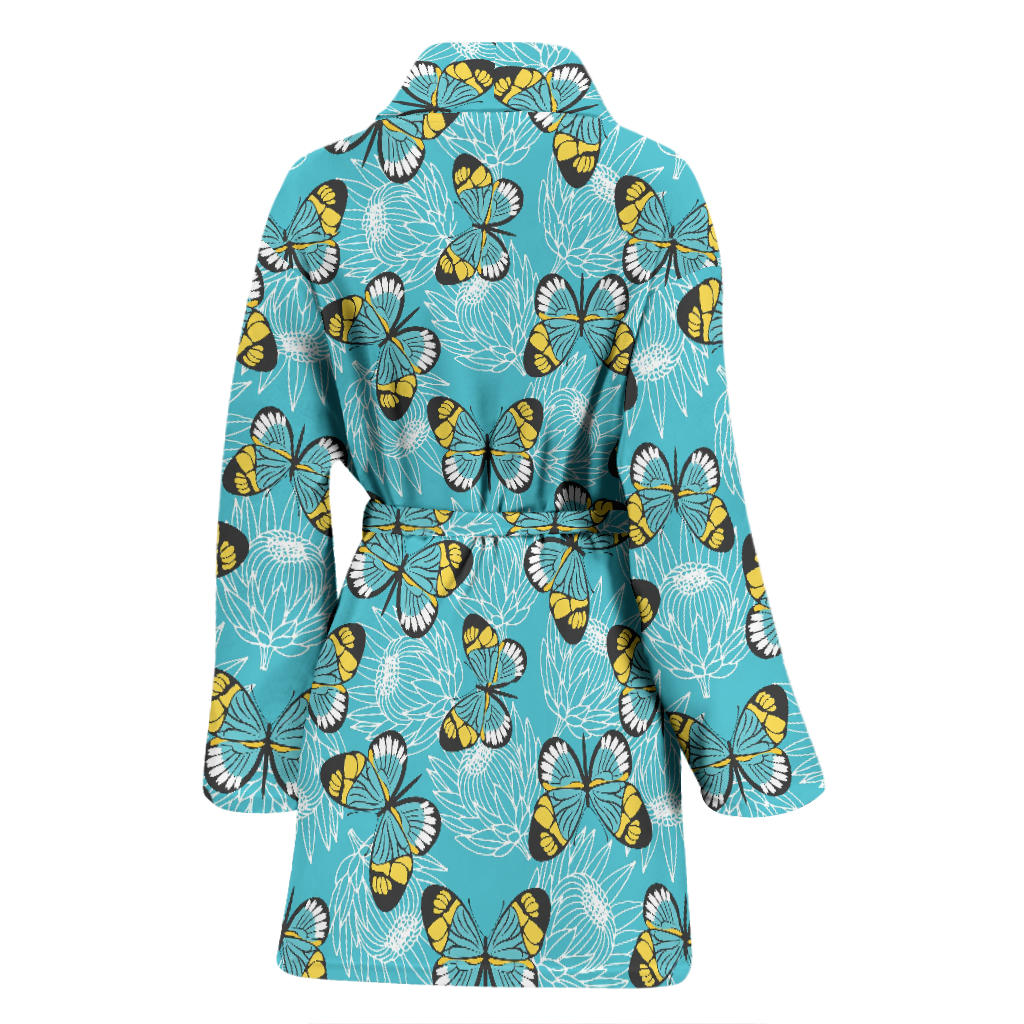 Butterfly Pattern Print Design 010 Women Bathrobe