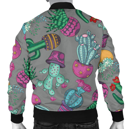Cactus Colorful Print Pattern Men Bomber Jacket