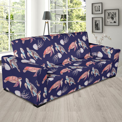 Sea Turtle With Jelly Fish Print Design LKS301 Sofa Slipcover
